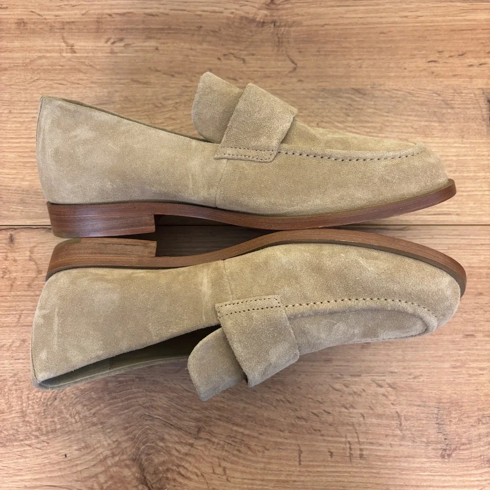 VINCE Montebello Suede Loafer Sand Trail Tan Brown Men Size 7 Slip On Apron Toe